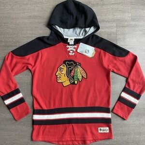 NHL Chicago Blackhawks Youth‎ Red LaceUp Pullover Hoodie NWT Size Large  1343
